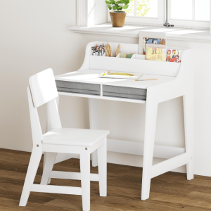 Kids Desk and Chair Set, Study Desk for Kids with Storage Bins, Wooden Children Study Table, Student Writing Desk for Bedroom & Study Room